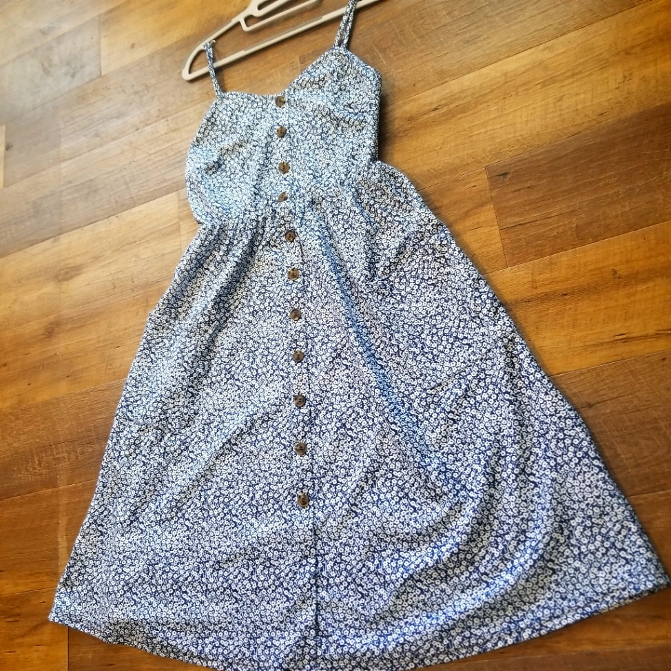 Bohemian Spaghetti Strap Button Down Swing Midi Dress New.